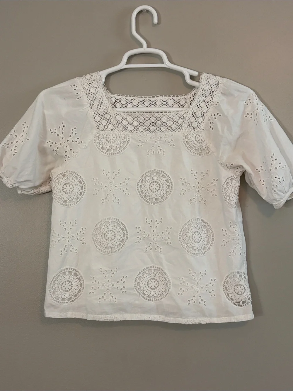 LOFT White Eyelet Crochet Square Neck Blouse